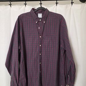 Brooks Brothers Burgundy and Green Plaid Shirt